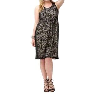 Lane Bryant Leopard Print Lace Dress Plus Sz 20 2XL Stretch Lightweight Illusion